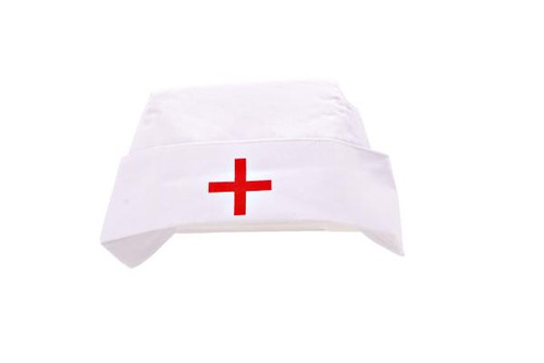 Nurse Hat White Cap with Red Plus Symbol for First Aid