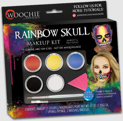 Rainbow Skull Makeup Kit Water Activated 5 Colors 1 Sponge 2 Brushes