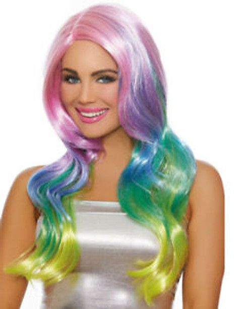 Long Wavy Rainbow Ombre Wig 