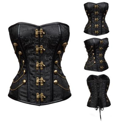 Steampunk Brocade Leatherette C Clasp Overbust Corset Ladies