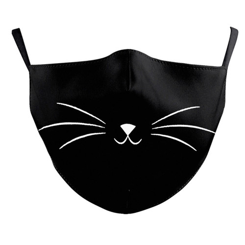 Face Mask Black with White Cat Style Print