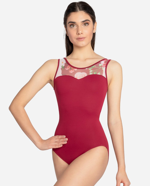 SoDanca  Adult Tank Leotard with Floral Mesh