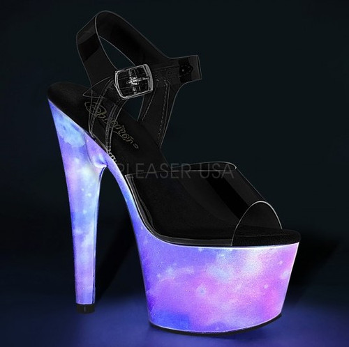 Pleaser ADORE-708REFL 7in Heel Sandals - Clear/Purple-Blue Reflective