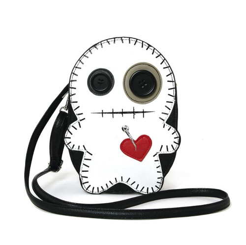 Stitched Voodoo Doll Shoulder Crossbody Bag In Vinyl Material