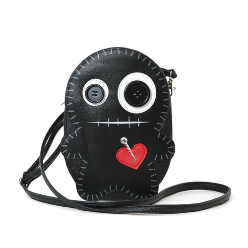 Stitched Voodoo Doll Shoulder Crossbody Bag In Vinyl Material