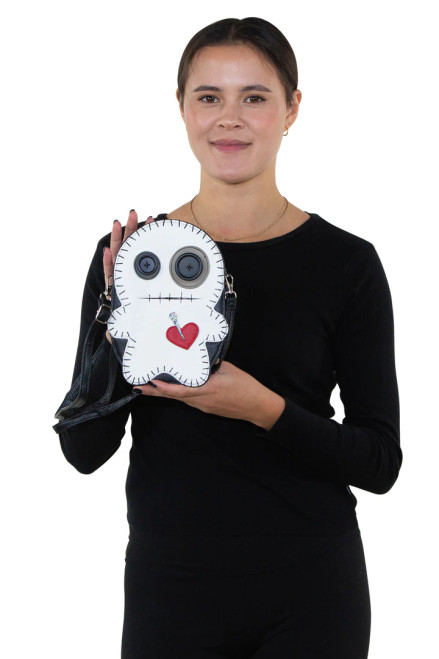 Stitched Voodoo Doll Shoulder Crossbody Bag In Vinyl Material