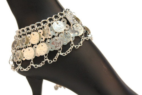 Coin Anklet with Chain - Gold or Silver