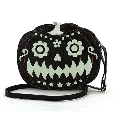 Glow In The Dark Jack O Lantern Pumpkin Crossbody Bag In Vinyl