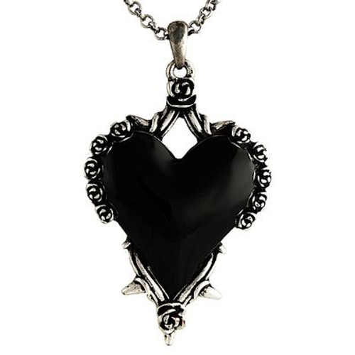 Black Heart with Roses and Thorns Necklace