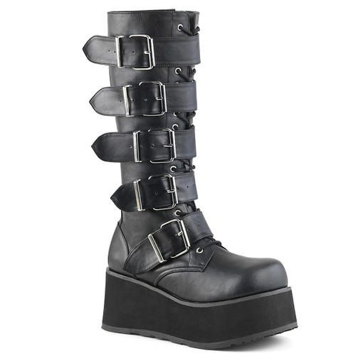 【smfk】パンク ダメージ ショートブーツブラック demonia qooza Demonia Mega Black Vegan Leather 5 1/2