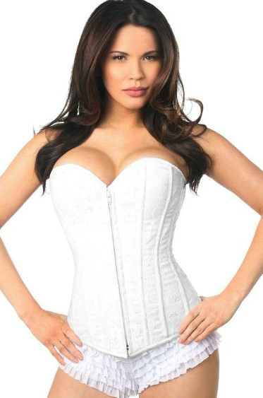 Lavish White Lace Overbust Corset w/Zipper - Imaginations Costume