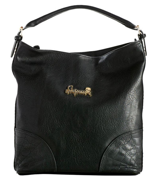 Sourpuss Black Faux Leather Hobo Purse