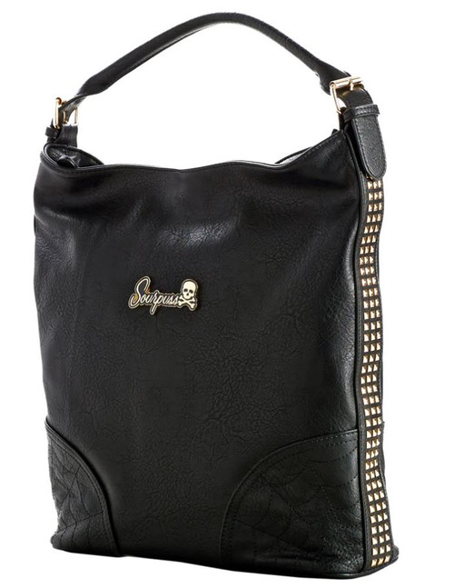 Sourpuss Black Faux Leather Hobo Purse