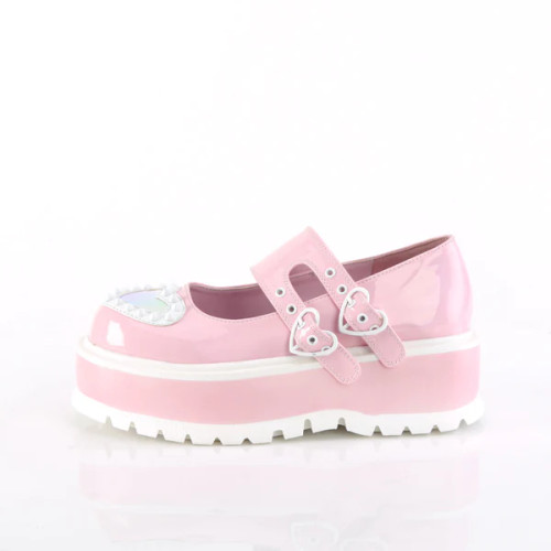 Demonia Slacker Baby Pink Hologram 2" Platform Maryjane