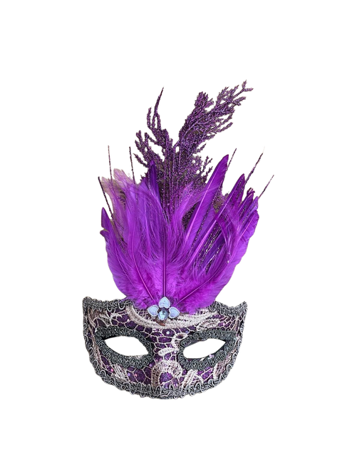 Feathered Pink Lace Style Masquerade Mask