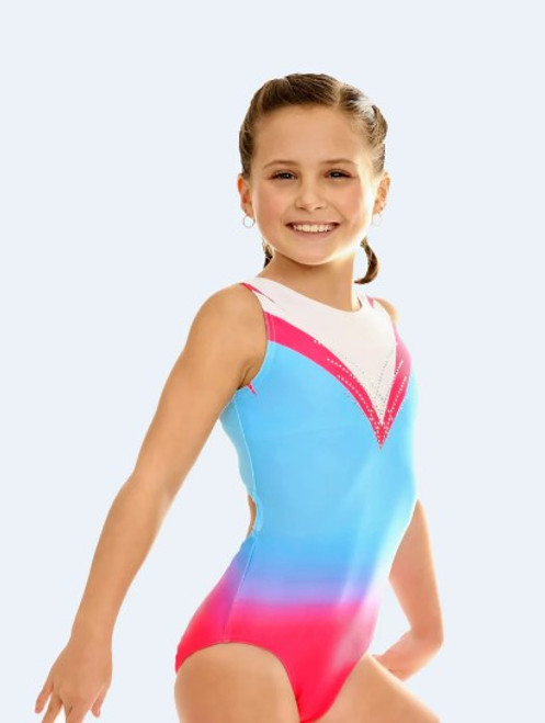 Ombre Open-Back Gymnastic Leotard With Swirling Effect In Blue and Fuchsia #677