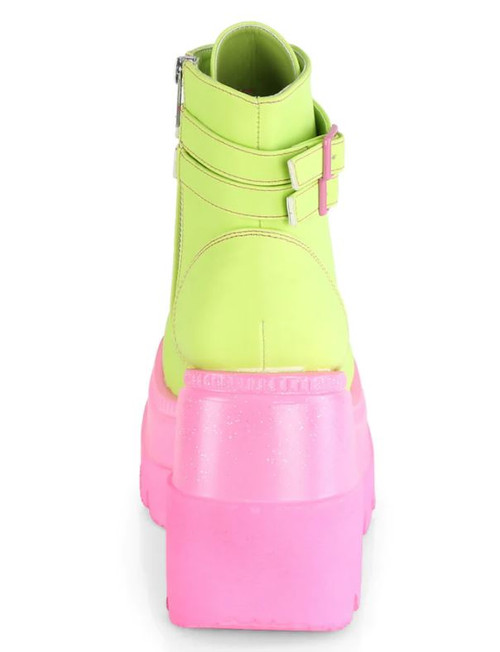 Demonia Shaker Lime Reflective Vegan Leather 4 1/2" Wedge PF