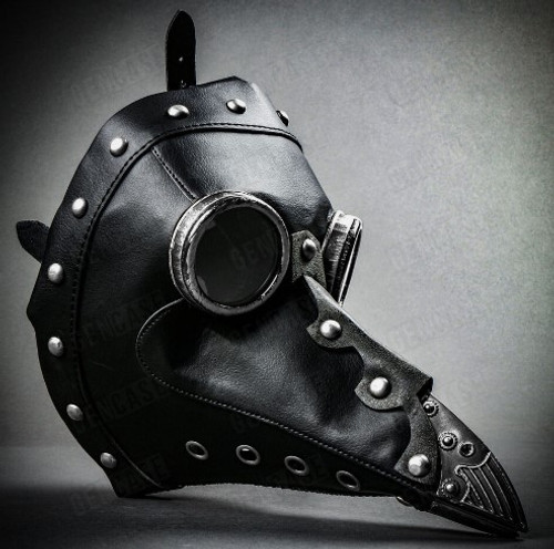 Plague Dr. Black Leather With Silver Goggle Mask