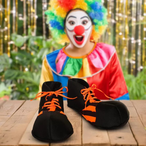 Oversized Blacklight Reactive Clown Adult Costume Shoes | Black & Orange