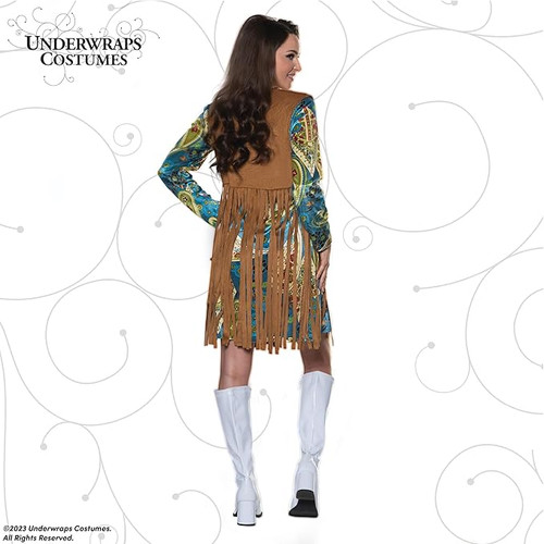Dreamer: 60s Mini Hippie Dress With Fringe Vest Womens Costume