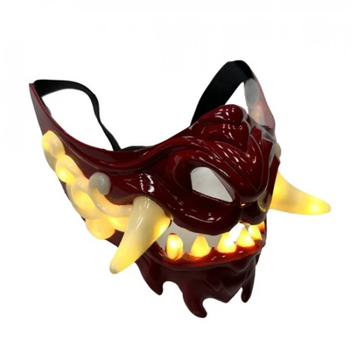 Red Light-Up Japanese Oni Mask
