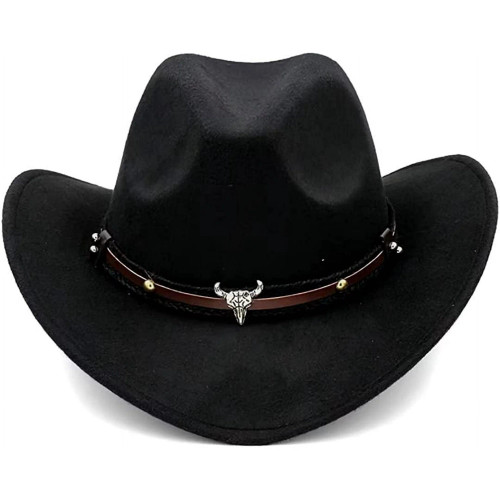 Black Cowboy Hat with Bull Head Band Adult Costume Accessory