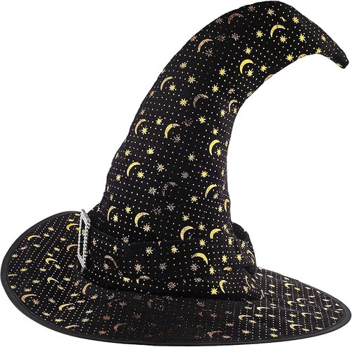 Gold Moon and Stars Velvety Witch's Hat with Silver Buckle accents Adult Size Halloween Costume