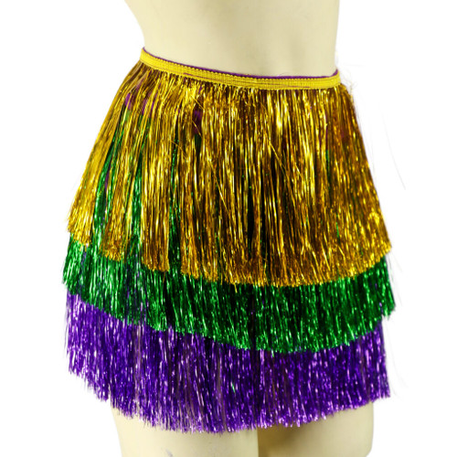 Layered tinsel wrap skirt, Mardi Gras