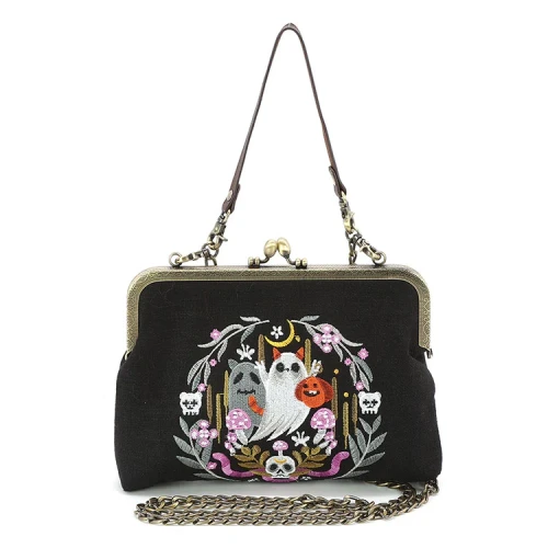 Purple Snake + Ghosts Wreath Kiss Lock Bag in Linen