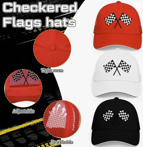 Embroidered Racing Car Checkered Flag Hat