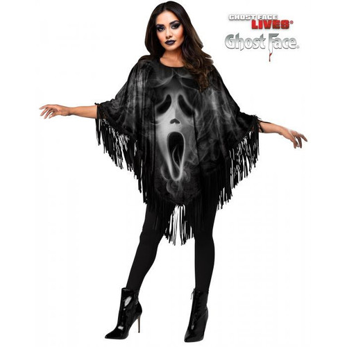 Turn heads with the officially licensed Ghost Face® Fringe Adult Poncho.