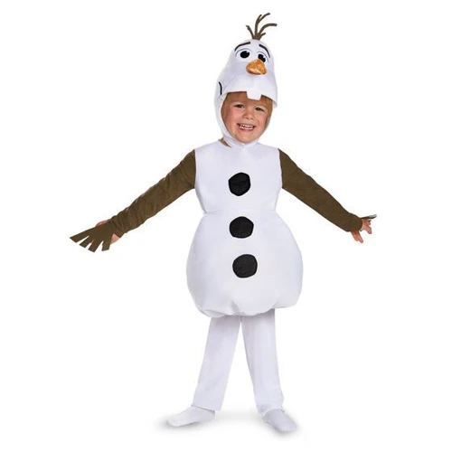 • ENHANCE COSTUME PARTIES: Whether it's a playdate or a Halloween party, dressing up your toddlers and infants in delightful costumes will add an extra dose of fun and excitement to any gathering.br • TRANSFORM INTO BELOVED CHARACTERS: Let your little ones become their favorite characters from movies, TV shows, or video games with costumes that bring these beloved characters to life, sparking their imagination and creating magical playtime adventures.br • MAKE TRICK-OR-TREATING MAGICAL: Turn trick-or-treating into a magical experience by dressing your toddlers and infants in enchanting costumes that will make everyone in the neighborhood smile and marvel at their charming look.br br Product Description:br Olaf is a frosty, fun-loving Frozen Halloween costume! The adorable headpiece has twig-like hair and and a cute carrot nose. Snowman foam overlay tops the polyester jumpsuit that features brown stick-like sleeves and snow-white pant legs. This perfectly precious Olaf Halloween costume for kids is the coolest!br Includes:br • Olaf character headpiecebr • Snowman foam overlaybr • Jumpsuit brown stick-like sleeves snow-white pant legsbr br Special Shipping Information:
