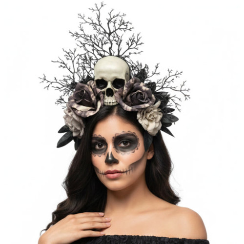 Gothic Skull Floral Headband. Great for a Day of The Dead accessory, or Gothic themed accessory.