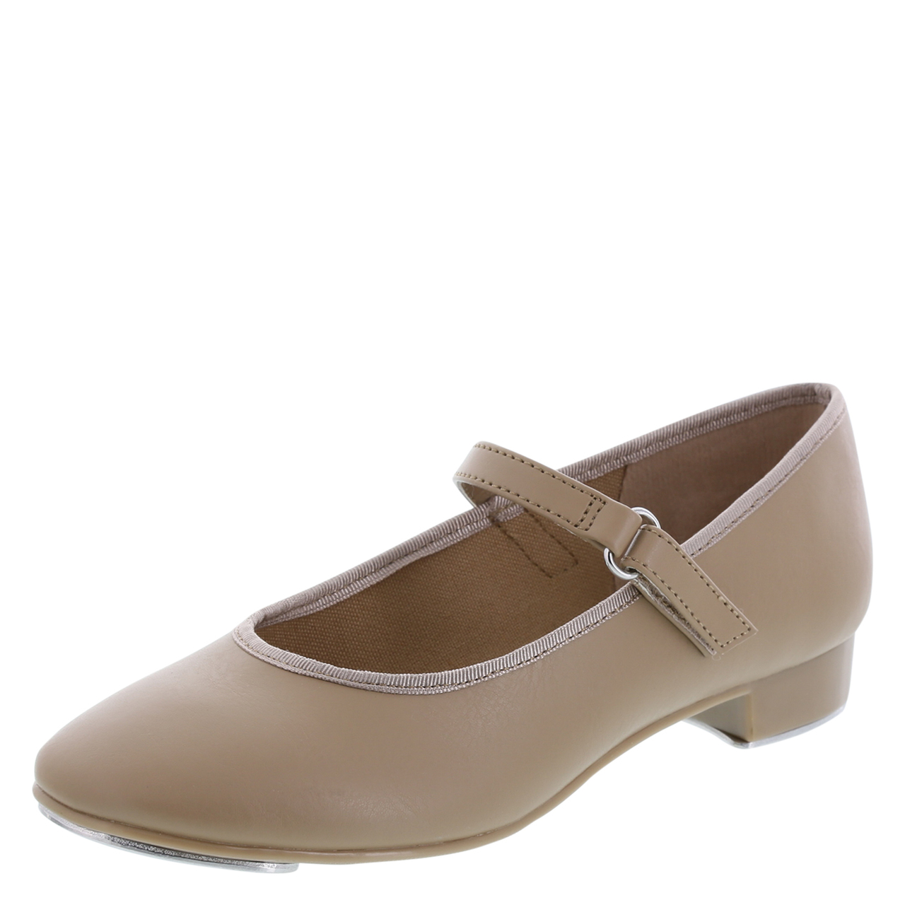 tan buckle tap shoes