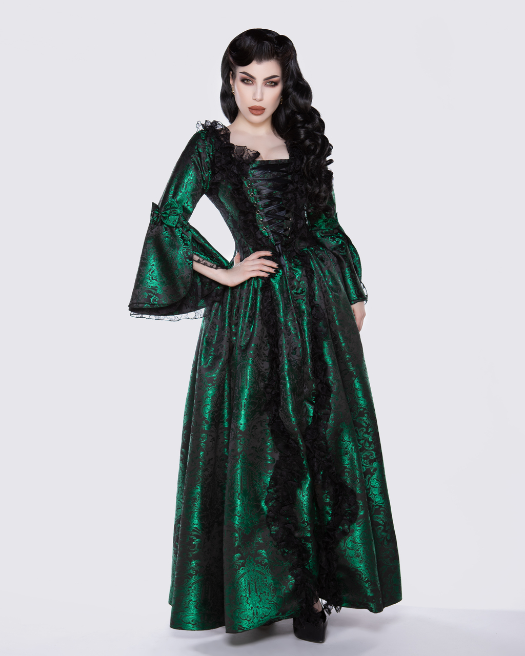 renaissance green dress Renaissance, Medieval, Lace up, Corset Dress, Ren Faire, Costume, Maxi Dress, Goddess Dress, Smocked Bodice, D7432 3X Green