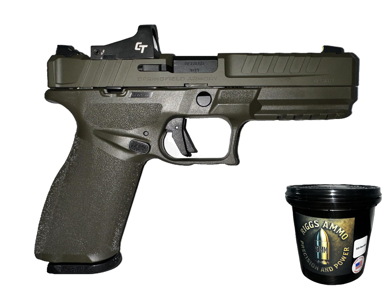 BUNDLE | SPRINGFIELD AMORY ECHELON 9MM GREEN + 9MM BULLET BUCKET - 300 ...