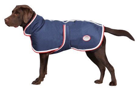 WeatherBeeta Parka Dog Coat with Belly Wrap Navy/Red/White