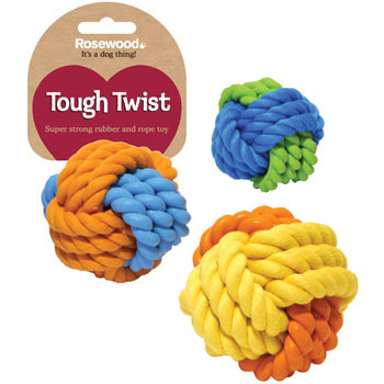 Happy Pet Tough Toys Rubber Rope Ball For Dogs - Durable Chew Toy, 2.5 Inch, Assorted Colors