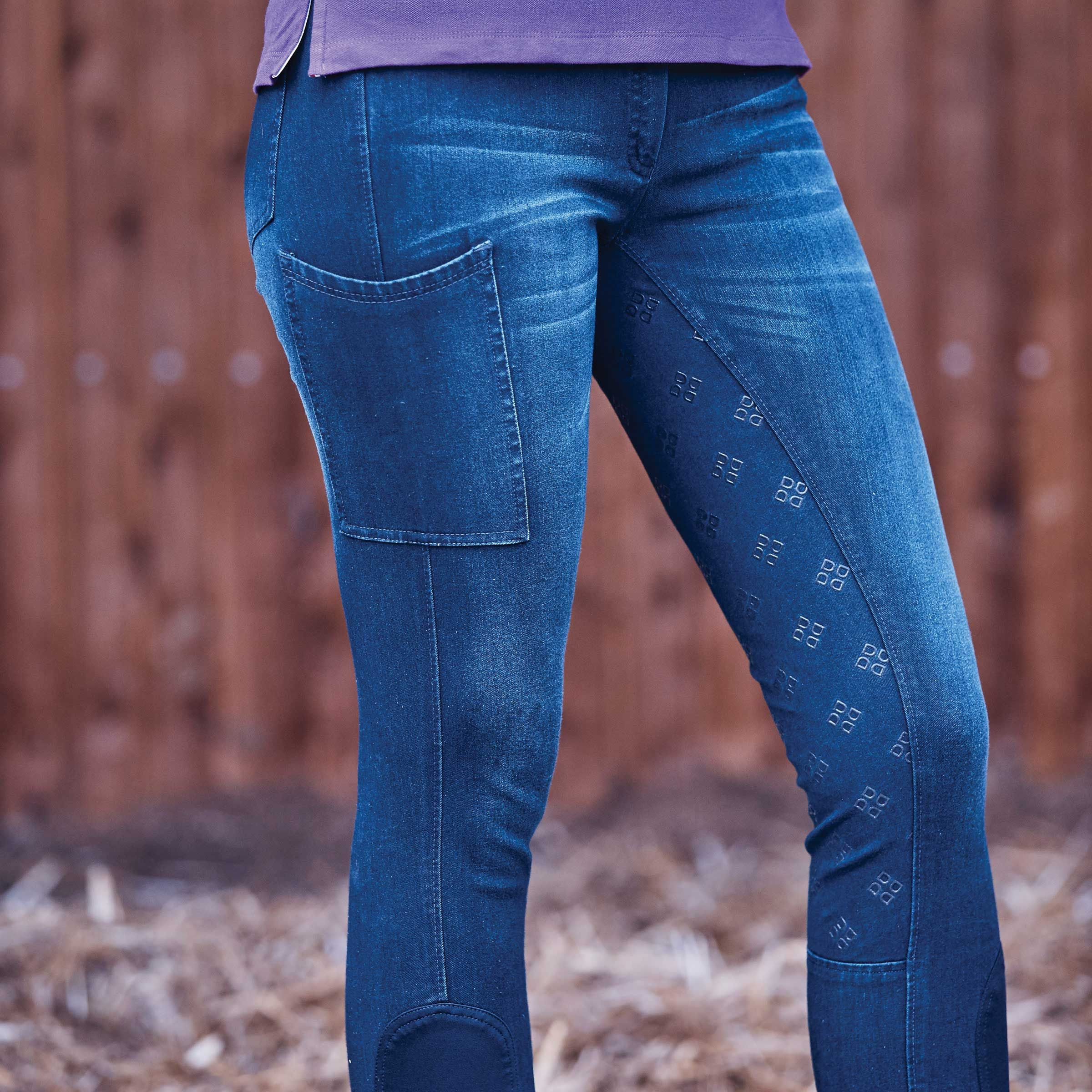 Dublin Shona Full Grip Silicone Print Denim Breeches - Light Blue