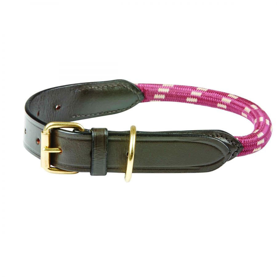 WeatherBeeta Rope Leather Dog Collar - Burgundy/Brown