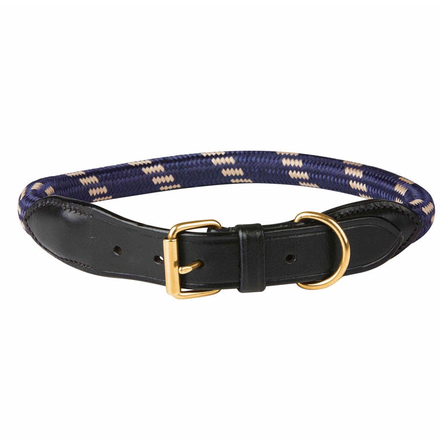 WeatherBeeta Rope Leather Dog Collar - Navy/Brown