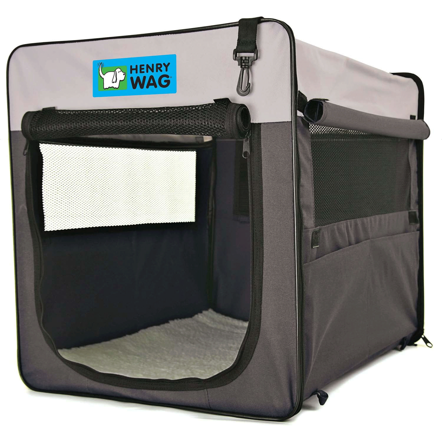 Henry Wag Folding Fabric Dog Crate - Grey
