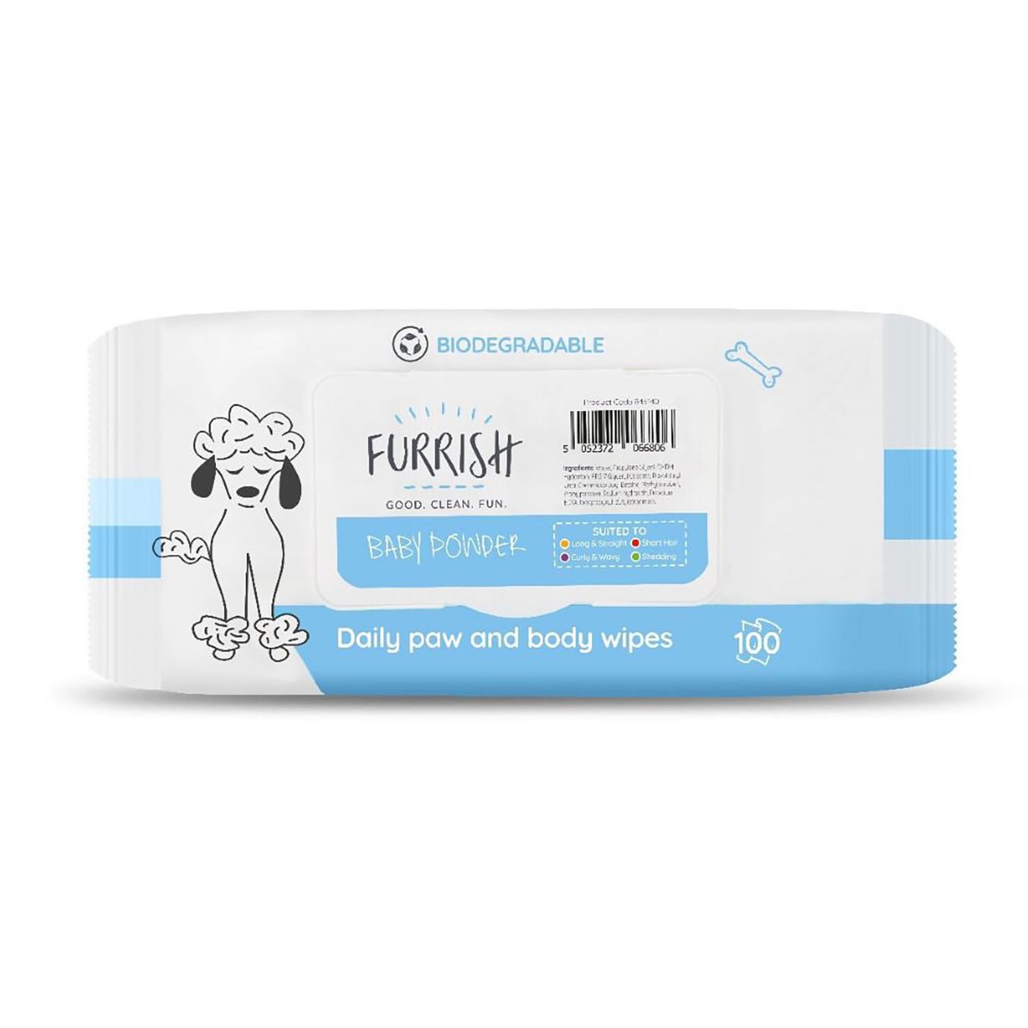 Furrish Daily Paw & Body Wipes Baby Powder 100 PACK