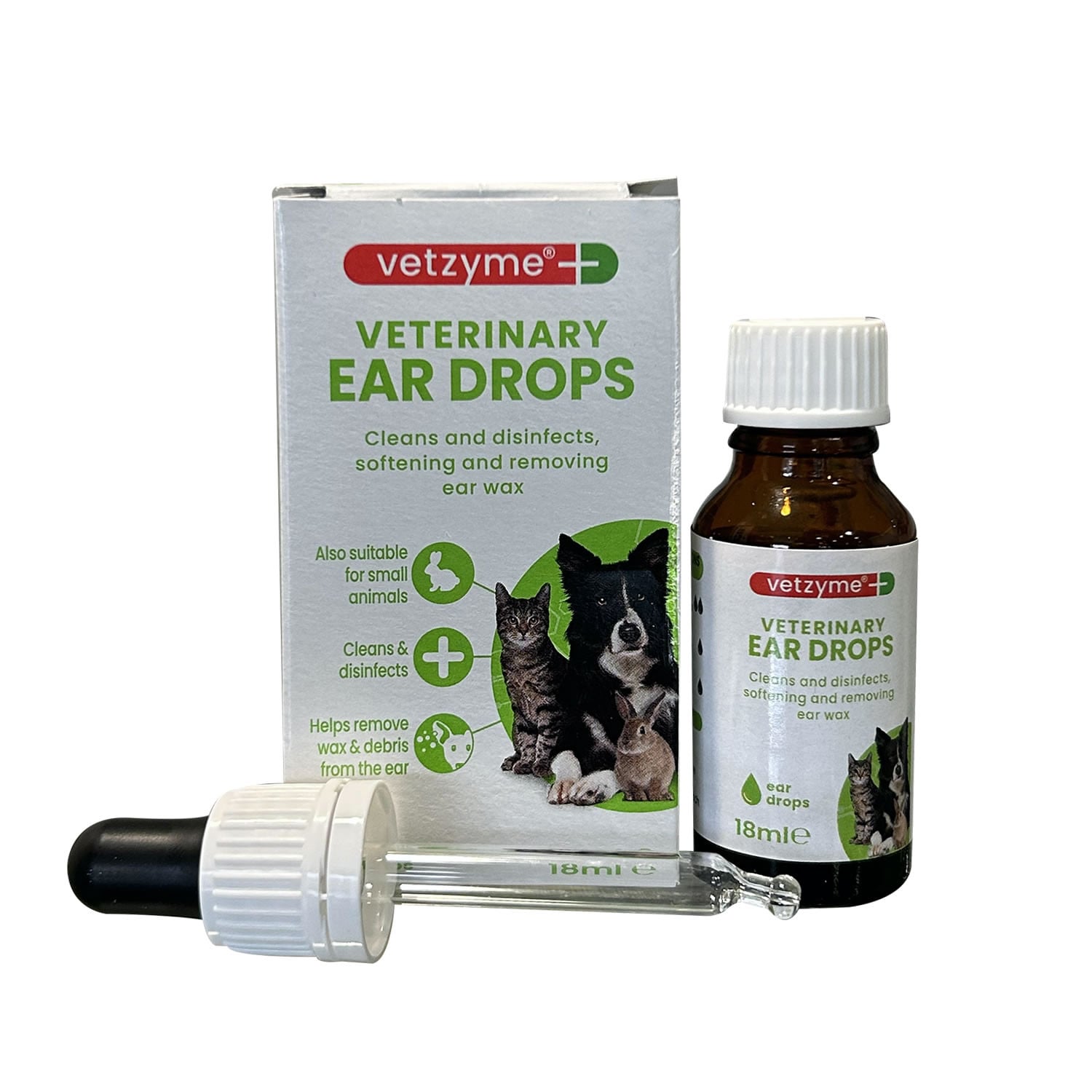 Vetzyme Antibacterial Ear Drops For Cats, Dogs, Small Animal 18 ML