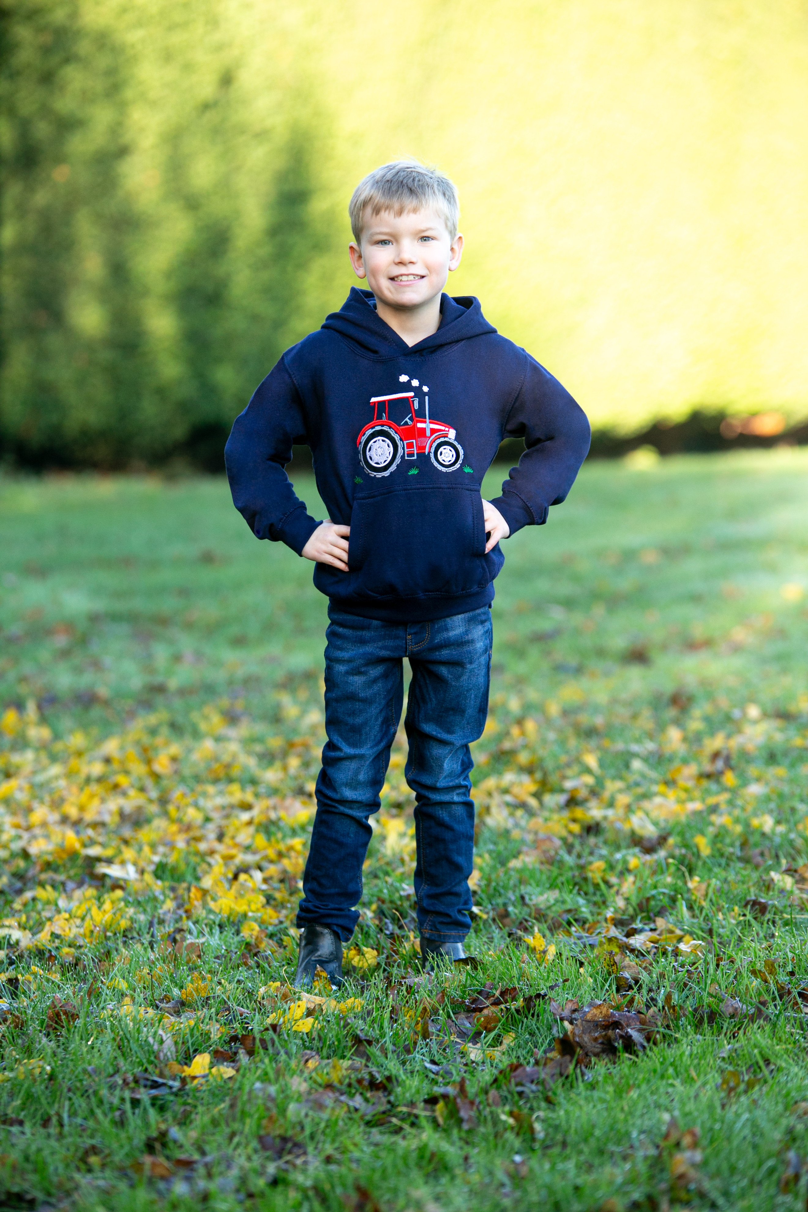 British Country Collection Big Red Tractor Childrens Applique Hoodie