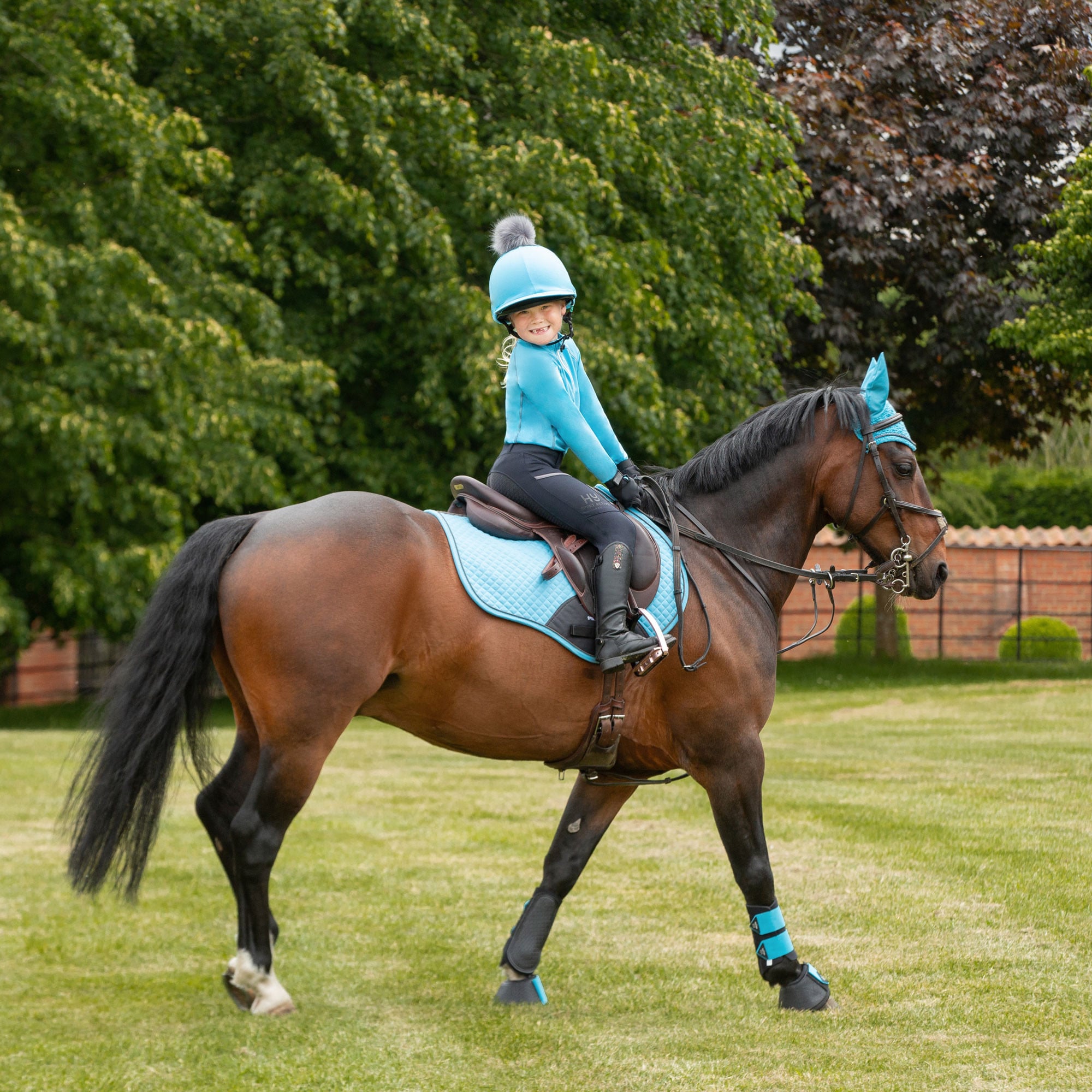 Hy Sport Active Young Rider Riding Tights - Midnight Navy/Pencil Point Grey