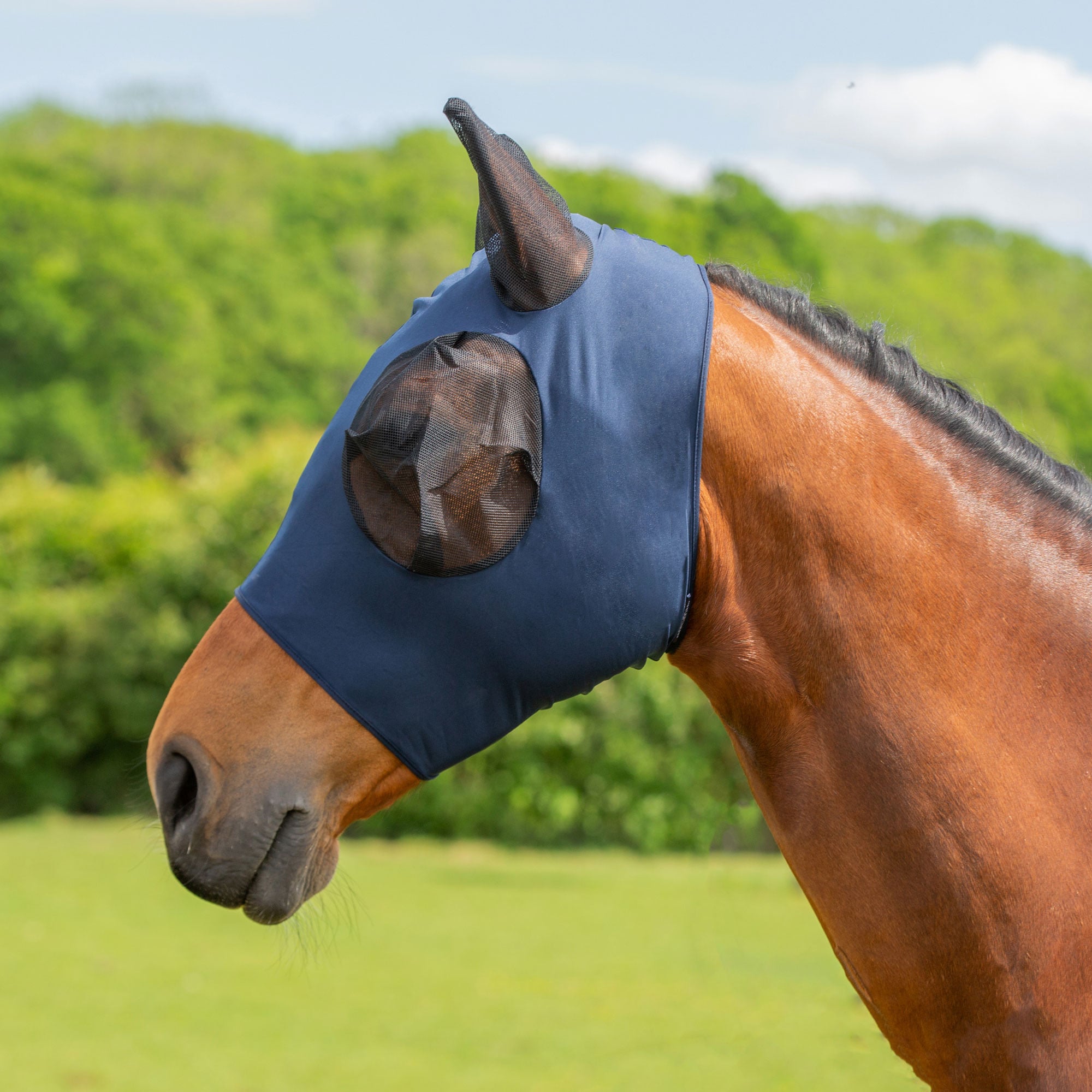 Hy Equestrian Lycra Flex Fly Mask - Navy