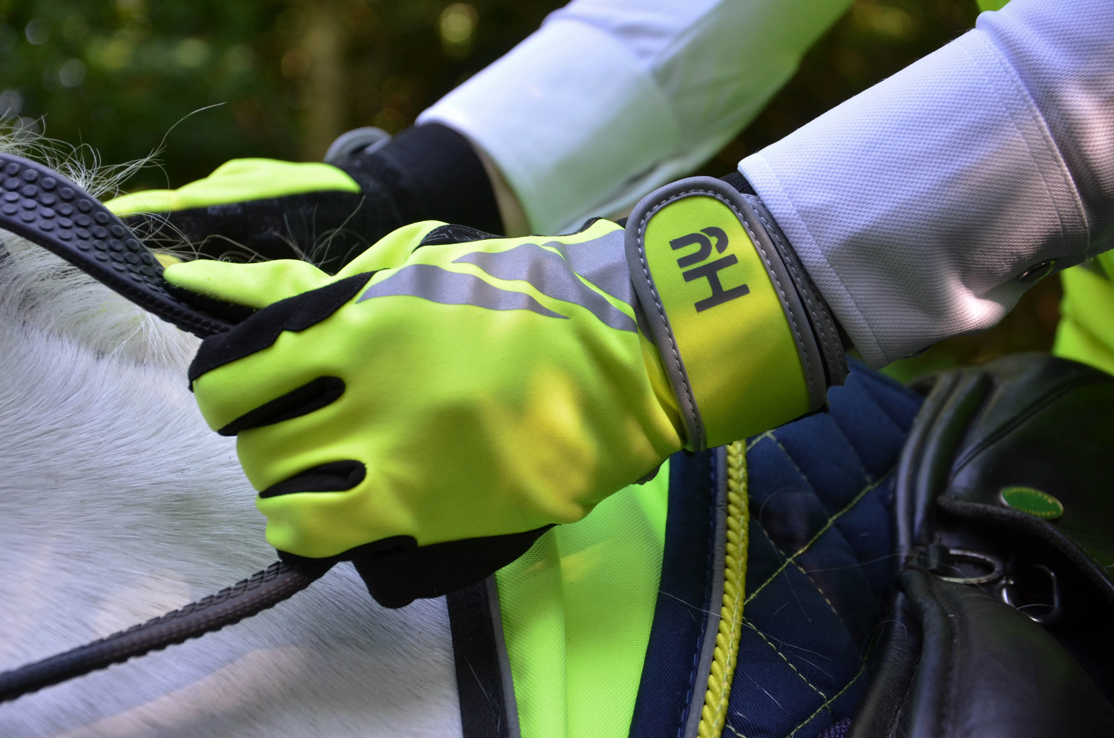 Hy Equestrian Reflector Riding Gloves - Yellow