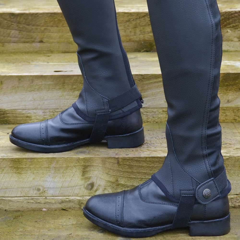 Hy Equestrian Synthetic Combi Leather Chaps - Black