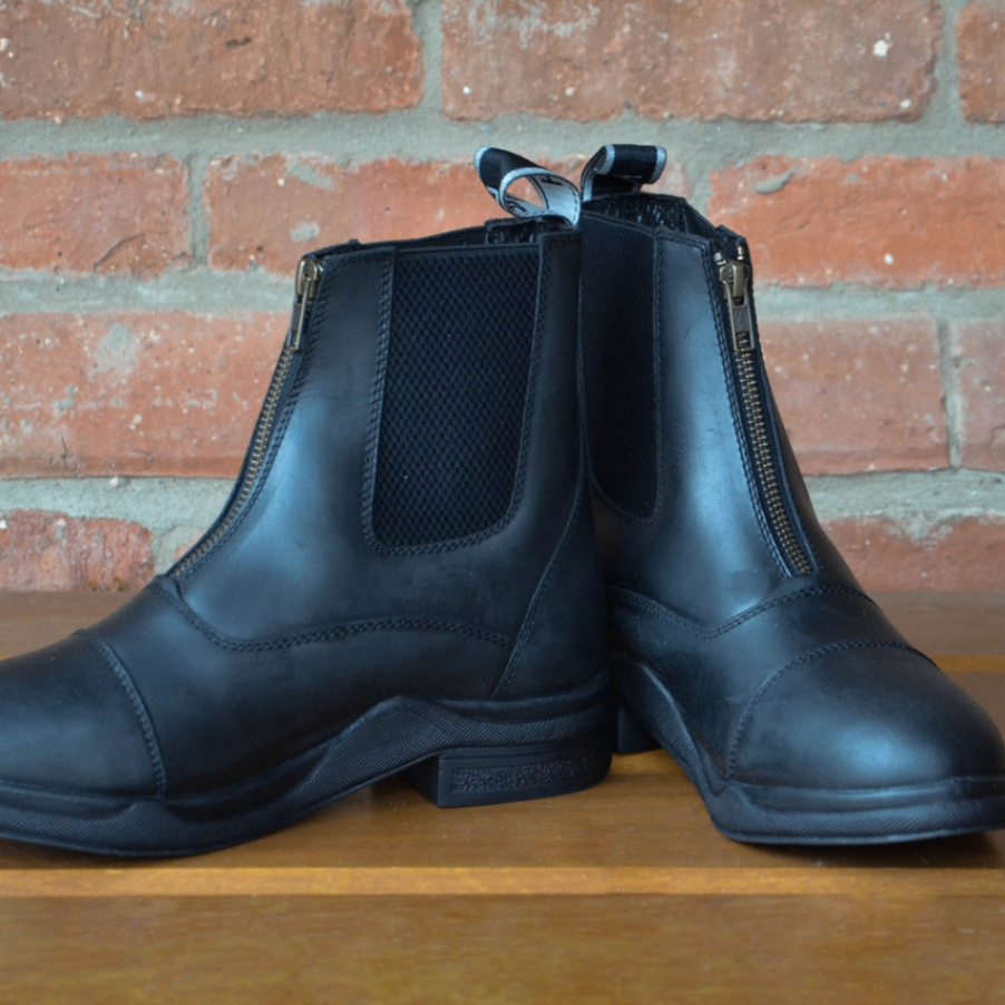 Hy Equestrian Wax Leather Zip Boot  - Black